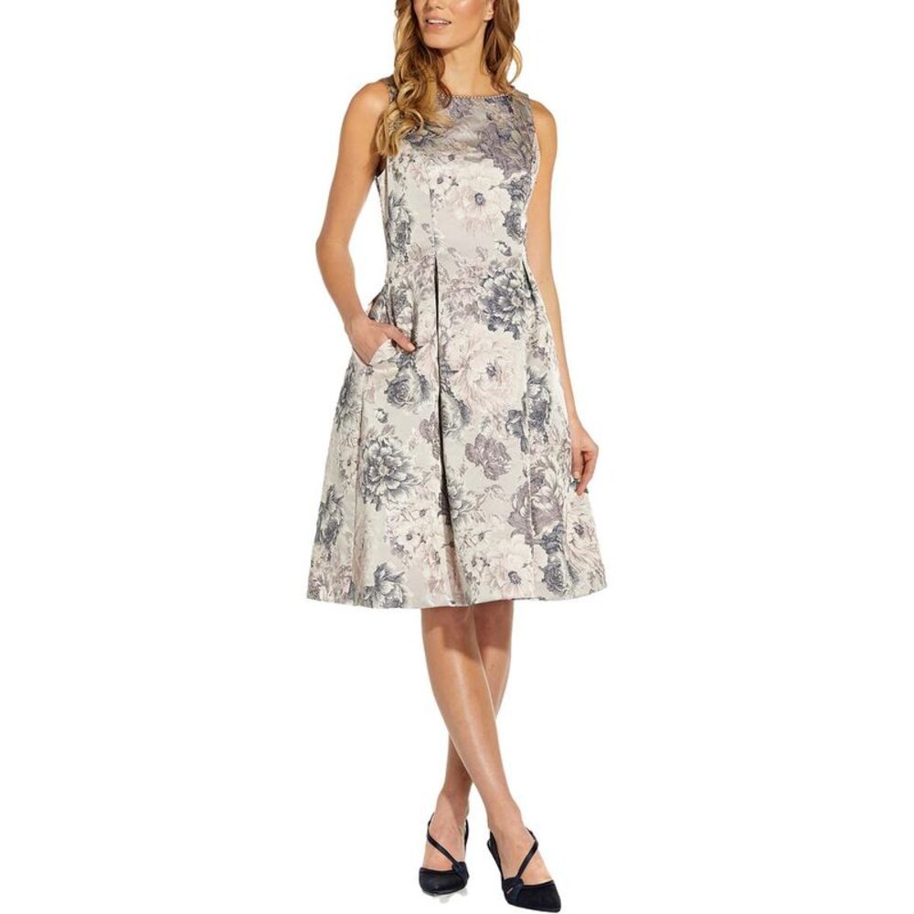Adrianna Papell Blue Sleeveless A-Line Midi Dress